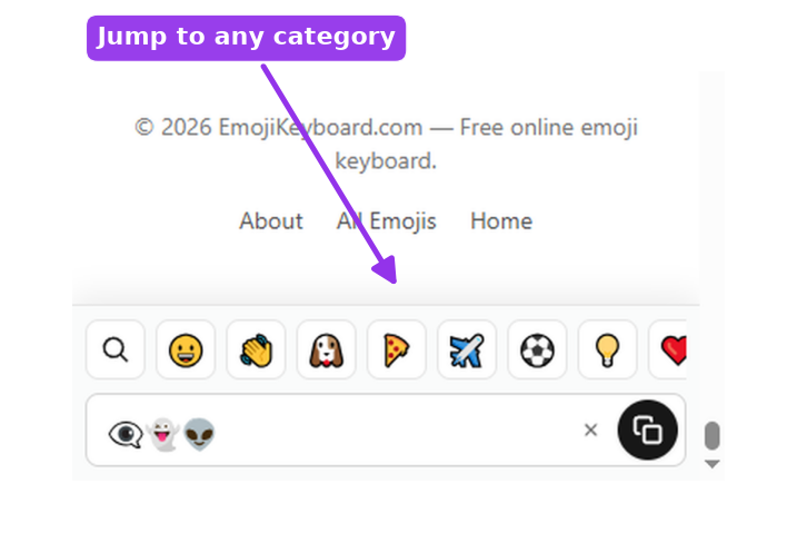 Jump to emoji categories like smileys, animals, food, and flags using the emoji keyboard category bar