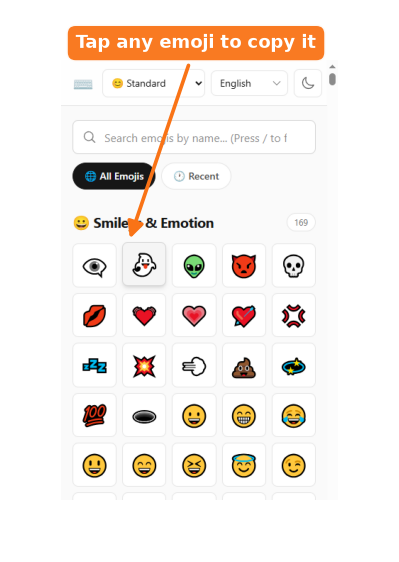 Tap any emoji to copy and paste emojis on mobile with the emoji keyboard