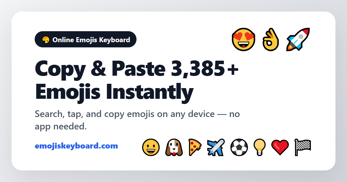 Preview of the Online Emojis Keyboard interface showing emoji search, categories, and one-tap copy.